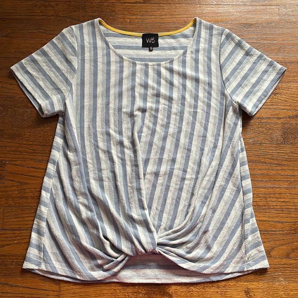 Anthropologie W5 Blue and White Striped Short Sleeve Top
